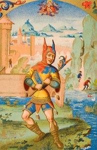 A Court Fool, reproduction of a miniature from a 15th century manuscript, from 